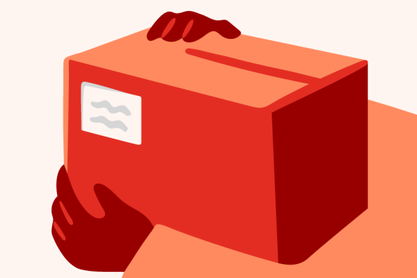 Illustration of a parcel held by two hands