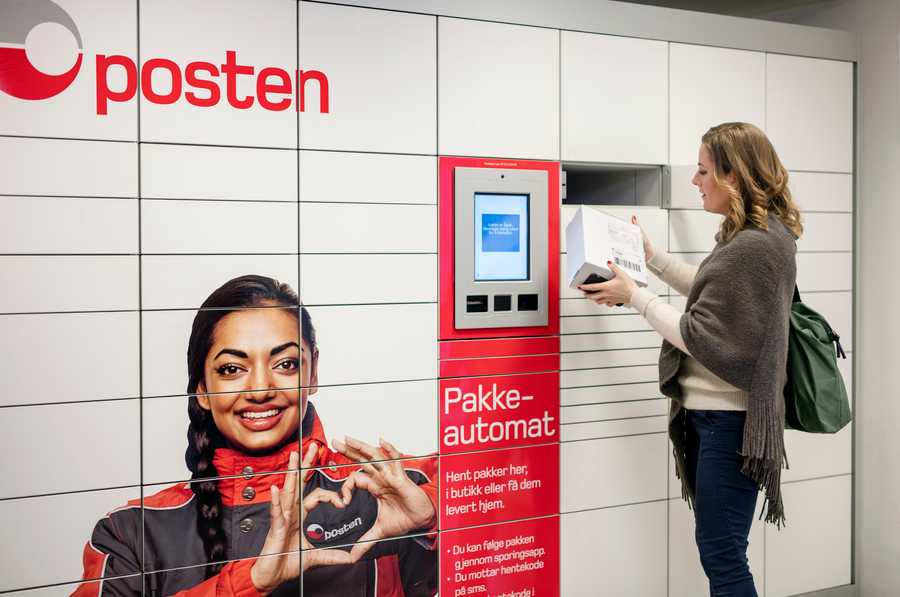 Pakkeautomat plassert innendørs